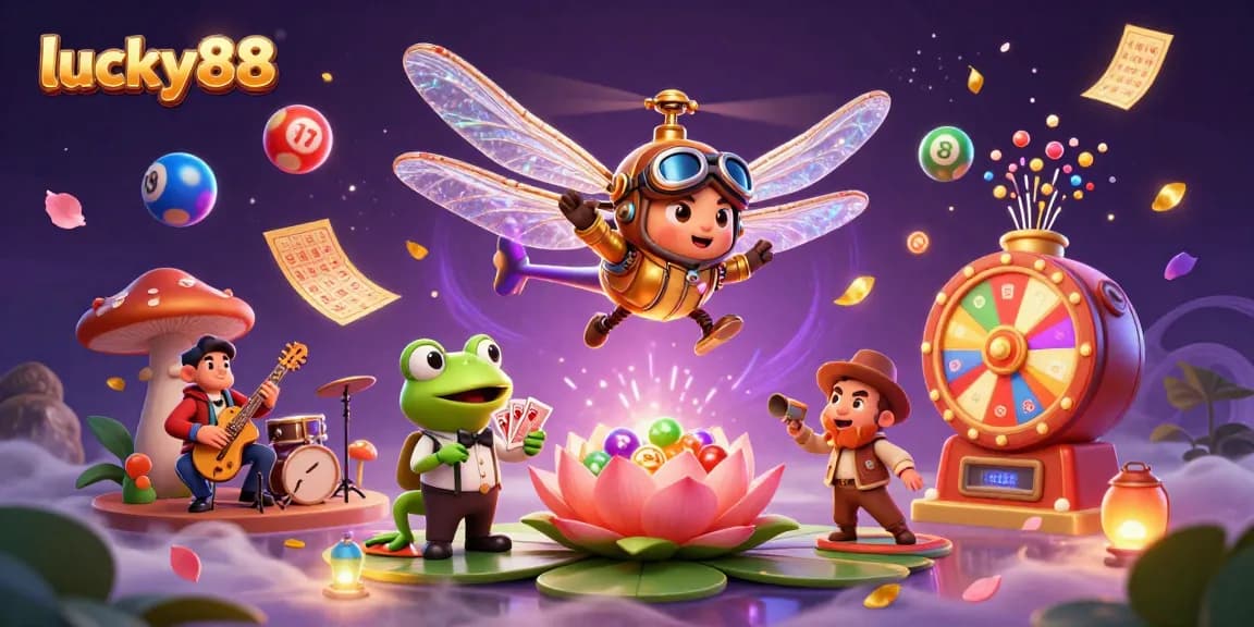 Experience lucky88 with vibrant characters, lottery excitement, and a lively casino atmosphere.