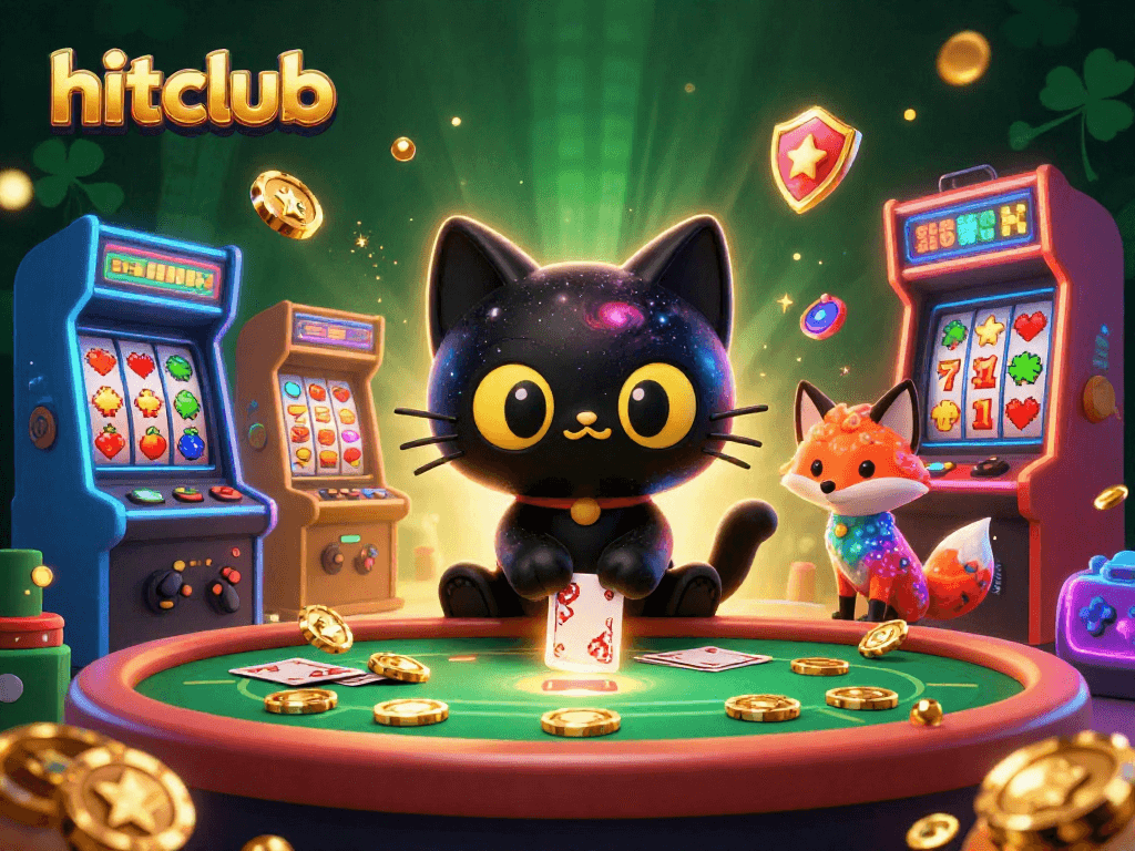 Win big at hitclub with animated casino-themed characters enjoying vibrant gaming action