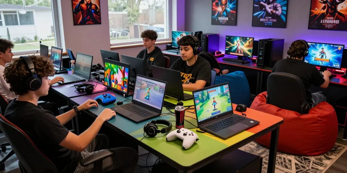 Gamers immersed in transformation porn games in a vibrant digital environment showcasing engagement and excitement.