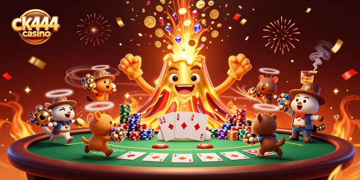 Experience the thrilling ck444 casino with a vibrant eruption of treasures and poker elements.
