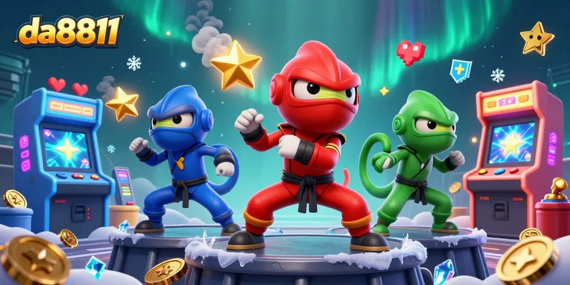 Experience thrilling action with da8811's ninja chameleons in an exciting casino arcade setting.