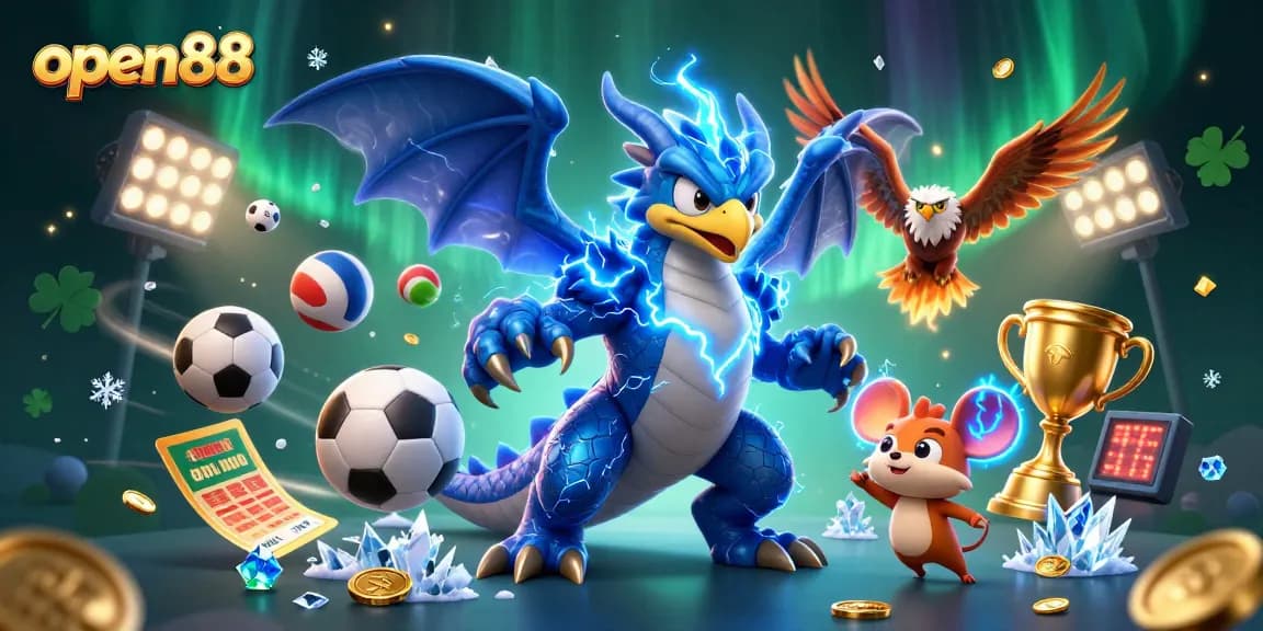 Experience thrilling gaming at open88 with vibrant characters, coins, and dynamic sports elements.