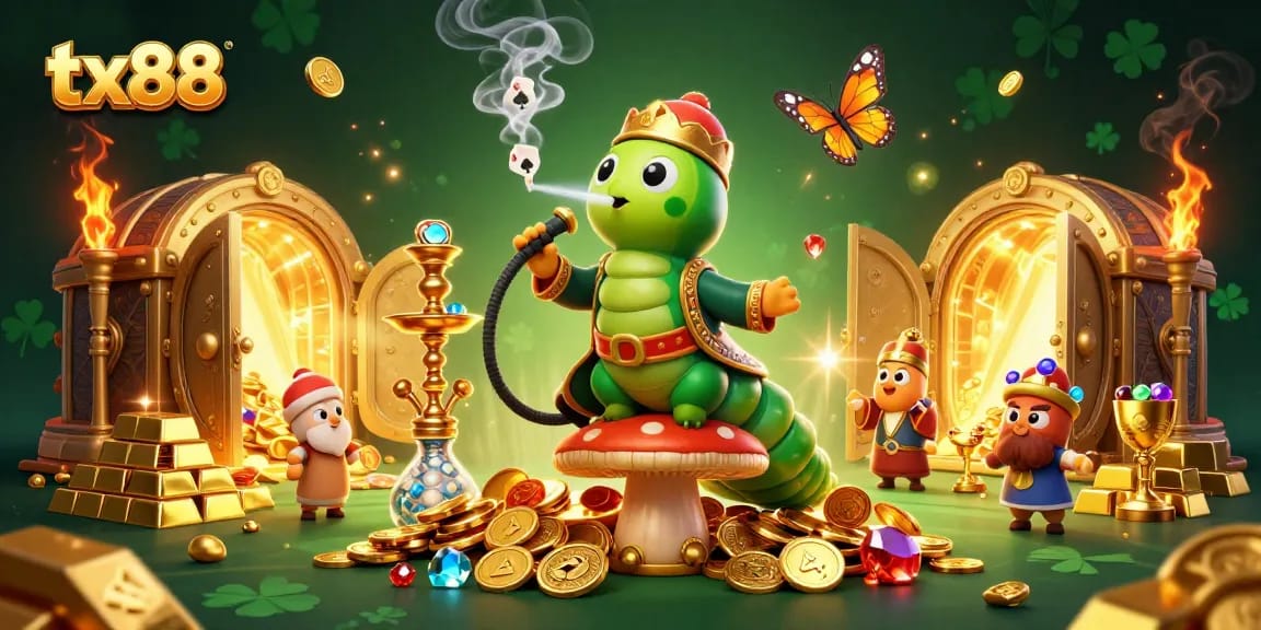 Experience thrilling gaming with tx88, where a vibrant caterpillar and treasure enrich your play.