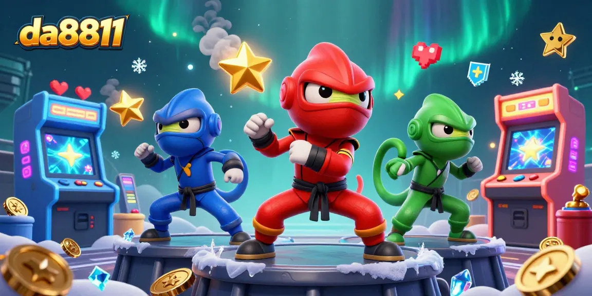 Experience thrilling action with da8811's ninja chameleons in an exciting casino arcade setting.