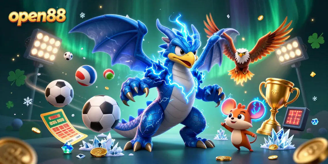 Experience thrilling gaming at open88 with vibrant characters, coins, and dynamic sports elements.