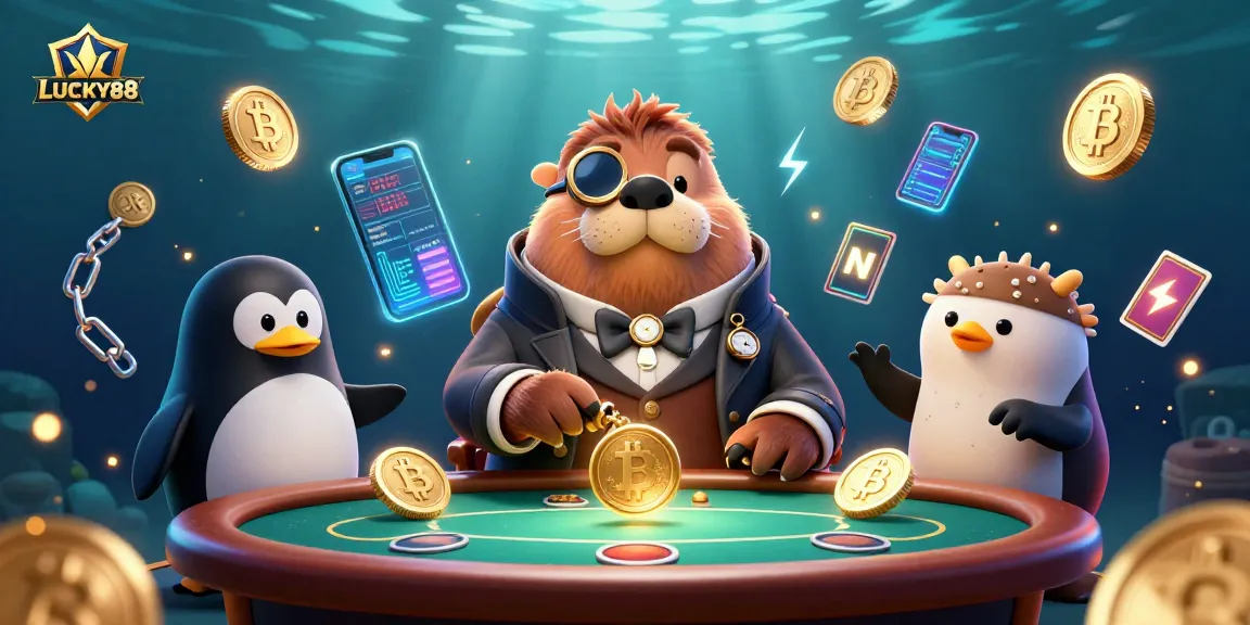 LUCKY88 invites players to enjoy underwater poker with a jolly walrus and sophisticated dealer.