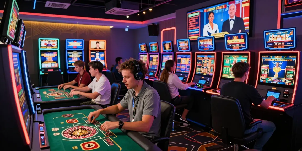 Gruppo di giocatori che si divertono nei casinò online non aams in un vivace ambiente di casinò moderno.