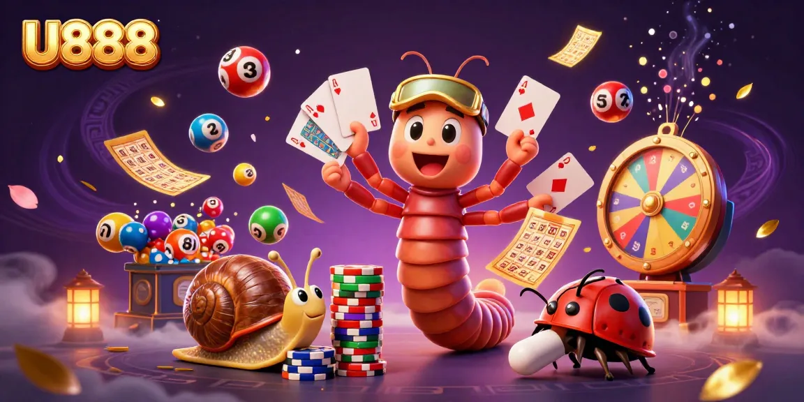 Slot games come to life at U888 with colorful characters and vibrant elements in a dynamic casino scene.