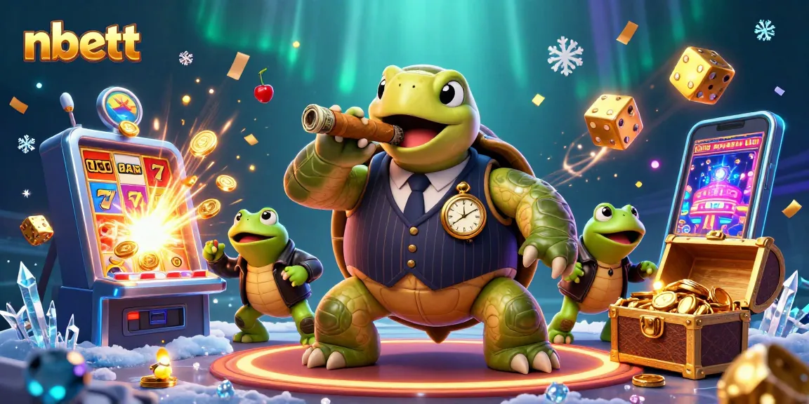 nbett showcases a vibrant casino scene with a turtle in a pinstripe suit and gold accents.