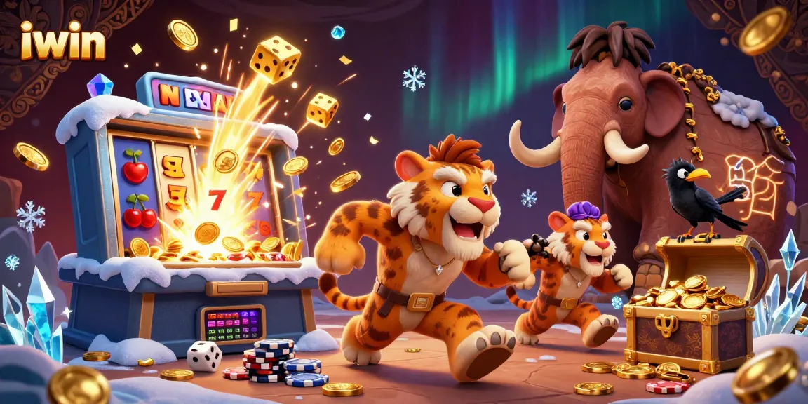 iwin casino experience featuring a dynamic scene with slot machines and animated game elements.