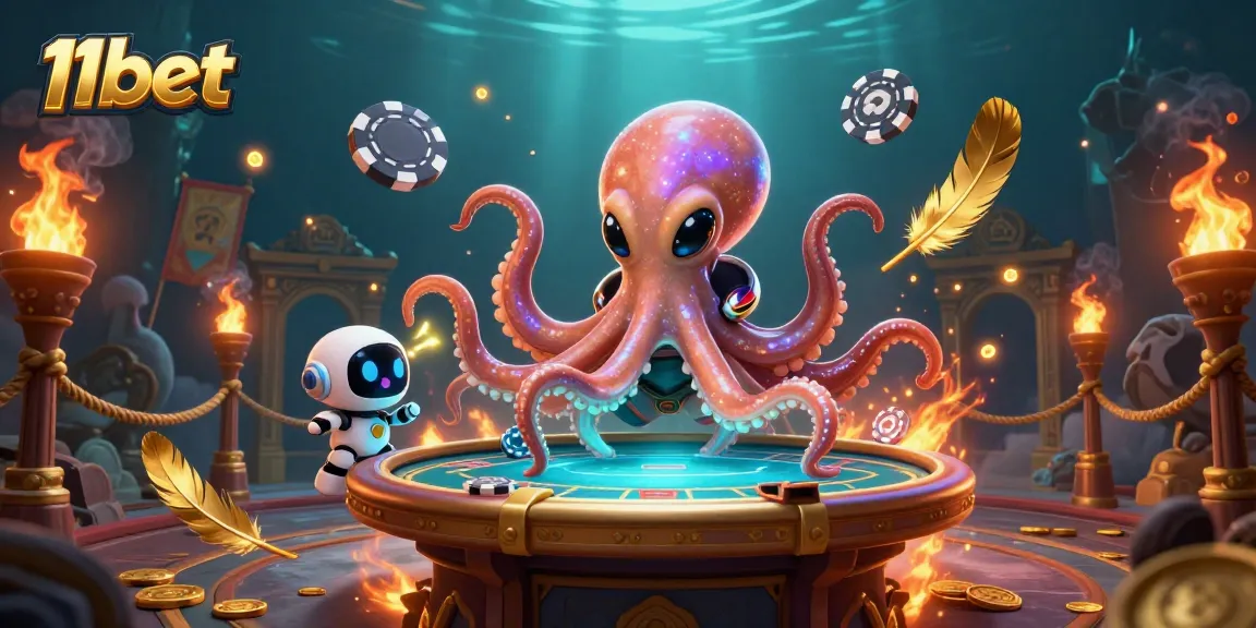 Experience thrilling gameplay at 11bet with an alien octopus and exciting poker action.