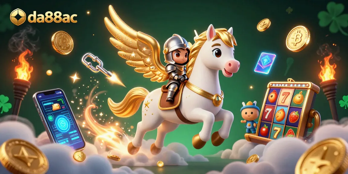 Engage with da88ac's vibrant casino-themed illustration featuring a celestial horse and crypto elements.