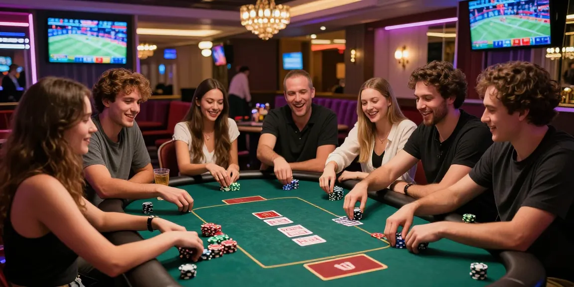 Friends enjoying a thrilling poker game at a vibrant GO99 casino.