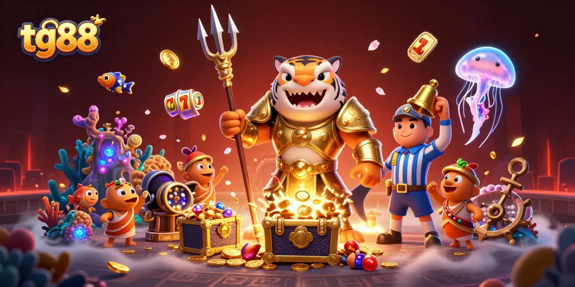Experience the thrill of tg88's underwater casino with a vibrant shark gladiator scene.