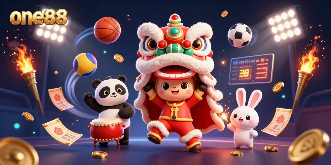 Experience the thrill of one88 with a vibrant 3D festival scene featuring sports action and celebratory characters.