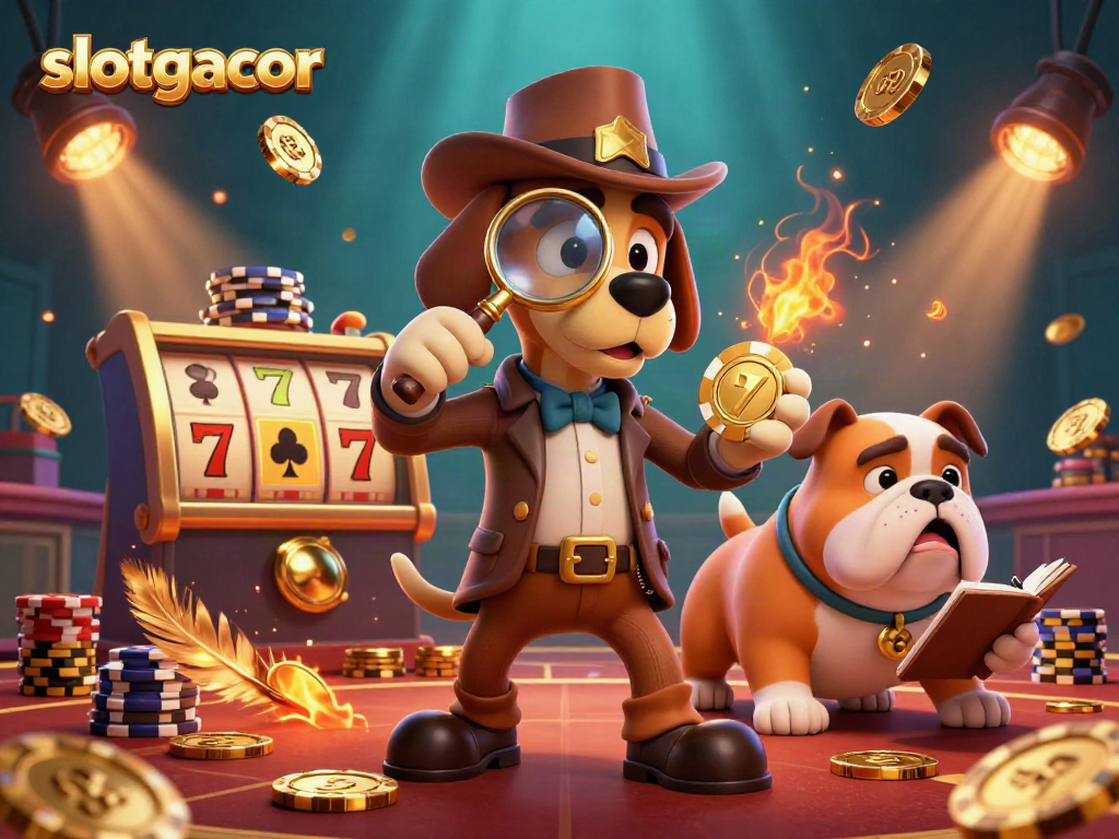 Engage with the exciting slotgacor scene featuring a detective bloodhound uncovering clues in a dazzling casino.