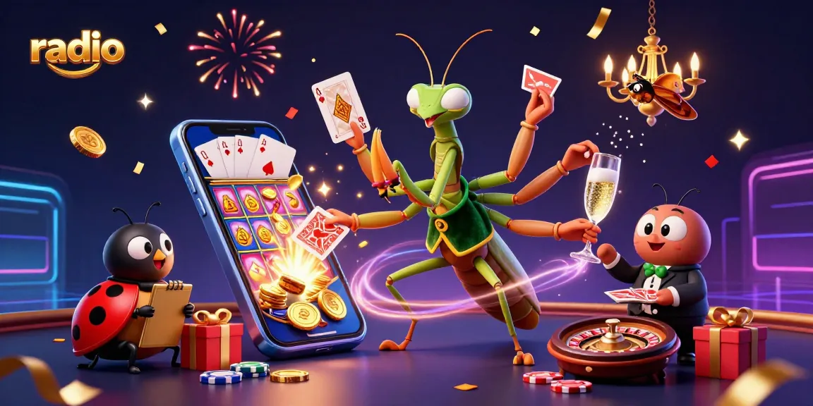 Experience thrilling casino action with radio-themed characters and vibrant slot game elements.