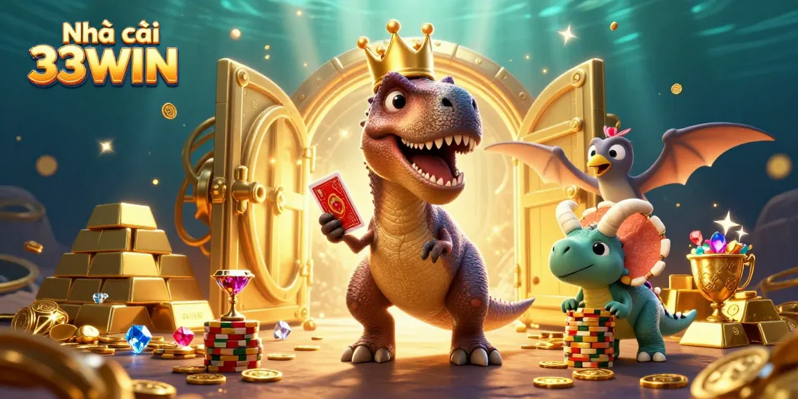 Experience thrilling wins at Nhà cái 33WIN with vibrant casino characters in a dynamic illustration