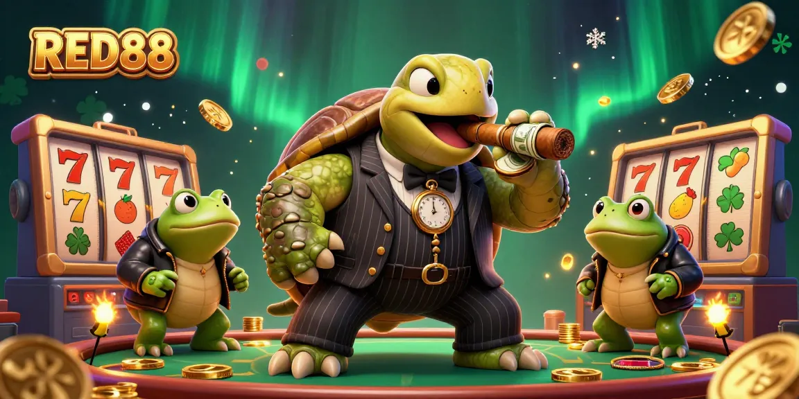 Experience the thrilling luck of RED88 with a dynamic casino scene featuring classic slot elements.