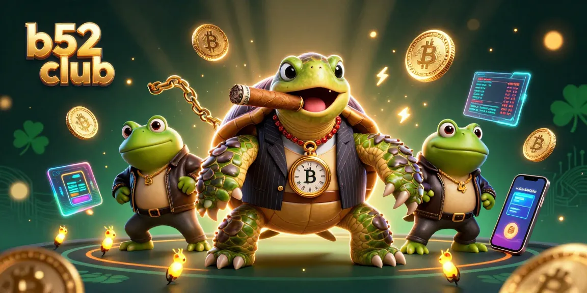 Join the excitement at b52 club with a vibrant 3D casino illustration featuring unique characters and crypto elements.