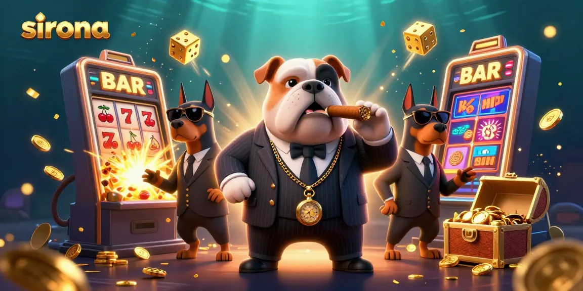 Experience the thrill of sirona's animated casino scene with mafia characters and slot machine action.