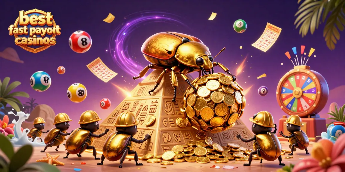 Experience the best fast payout casinos with colorful tokens and thrilling excitement in a vibrant casino scene.