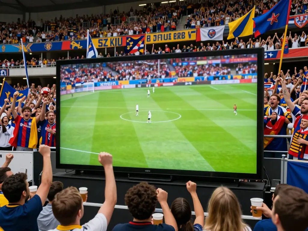 Sports fans enjoying a live football match at Socolivekz.uk, showcasing excitement and camaraderie.