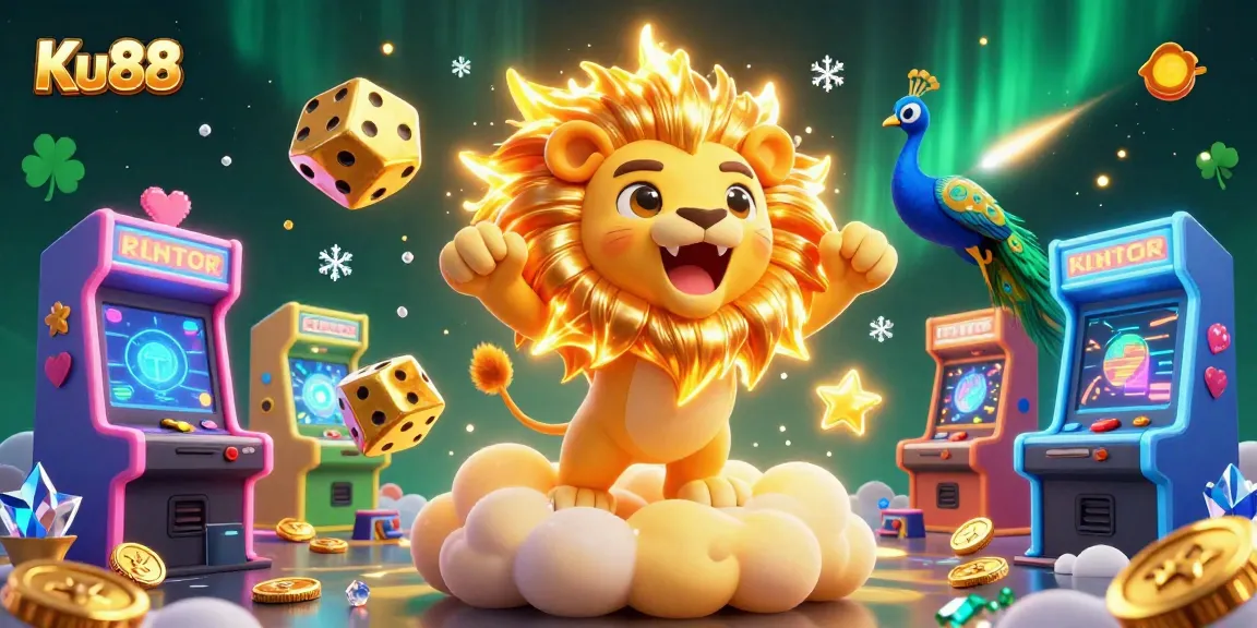 Experience the thrill of Ku88 with a vibrant 3D casino illustration showcasing dynamic game elements.