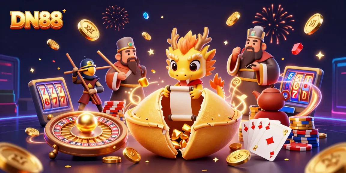 Win big with DN88 in a vibrant 3D casino scene filled with excitement and fortune.