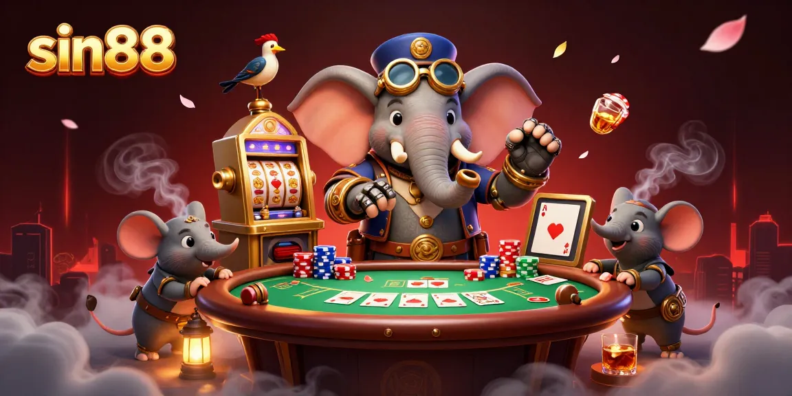 Experience thrilling action at sin88 with a steampunk elephant operating a golden slot machine.