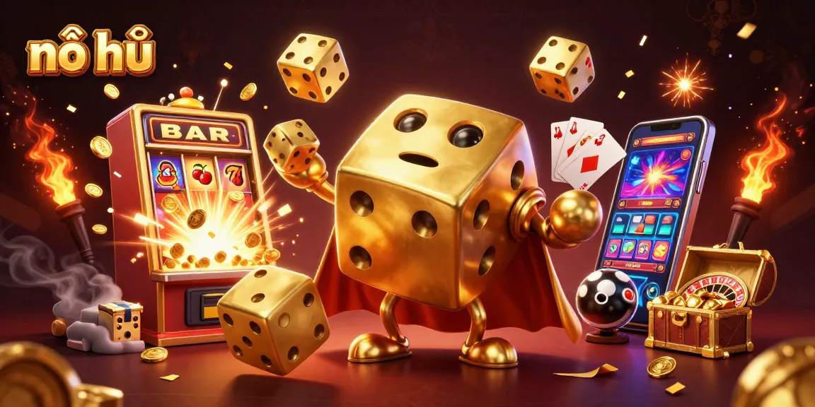 Experience thrilling nổ hũ gaming moments with dynamic golden dice characters amidst jackpot excitement