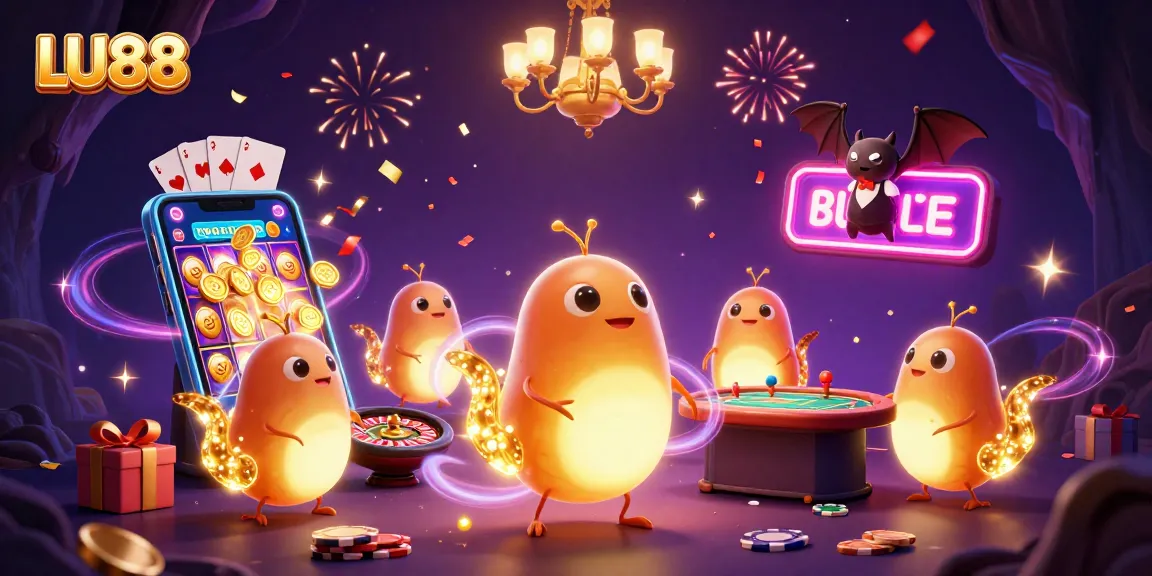 Experience LU88's vibrant casino with bioluminescent glowworms and exciting gaming elements.