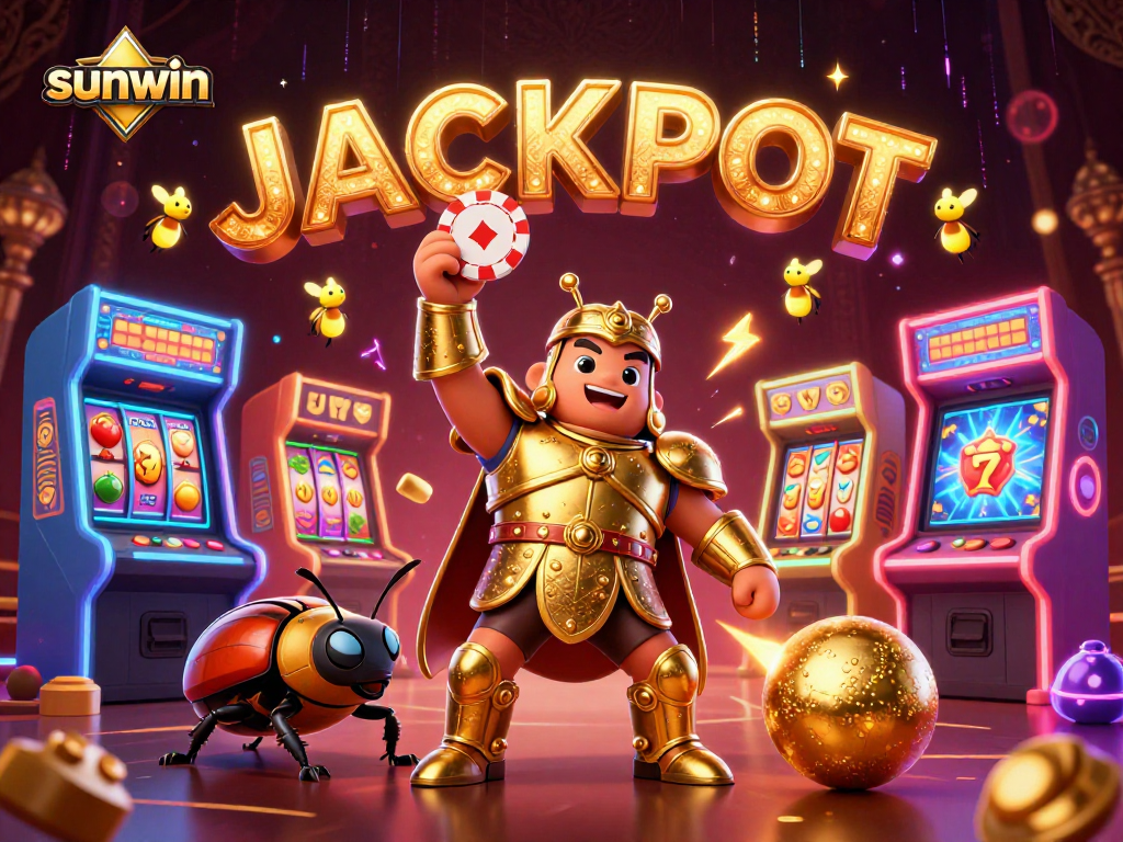 Experience the winning excitement at sunwin with a triumphant beetle and vibrant casino elements.