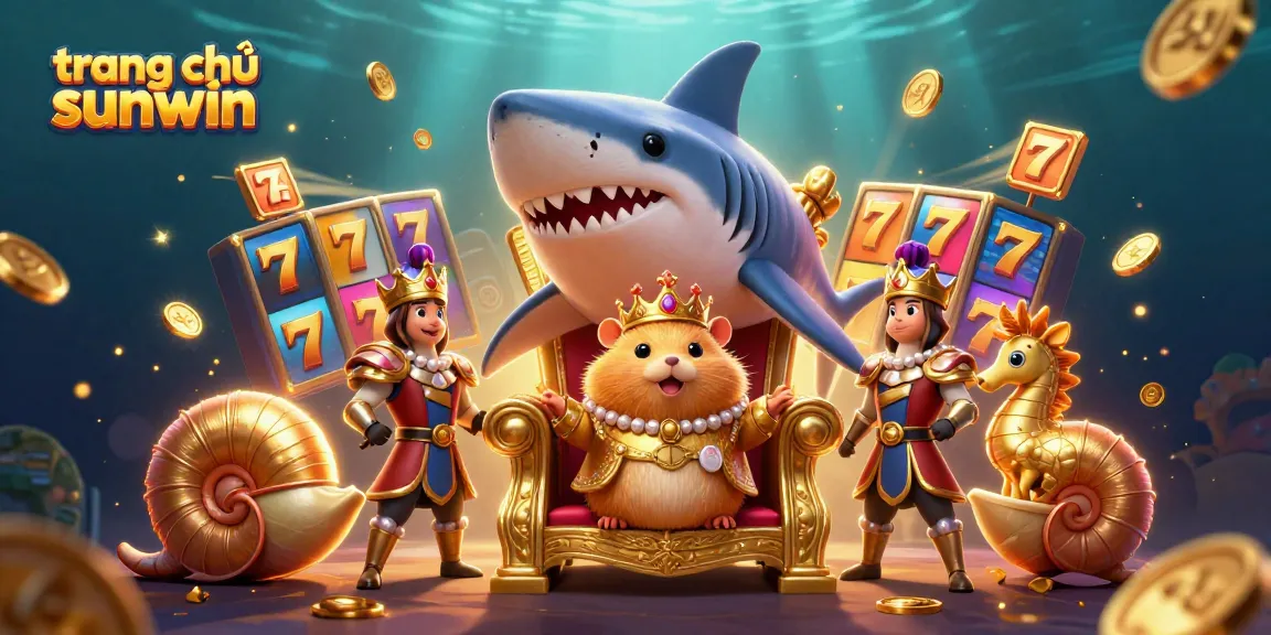 Engage with the vibrant gaming experience at trang chủ sunwin showcasing golden hamster king on a megalodon throne amidst dynamic slots elements.