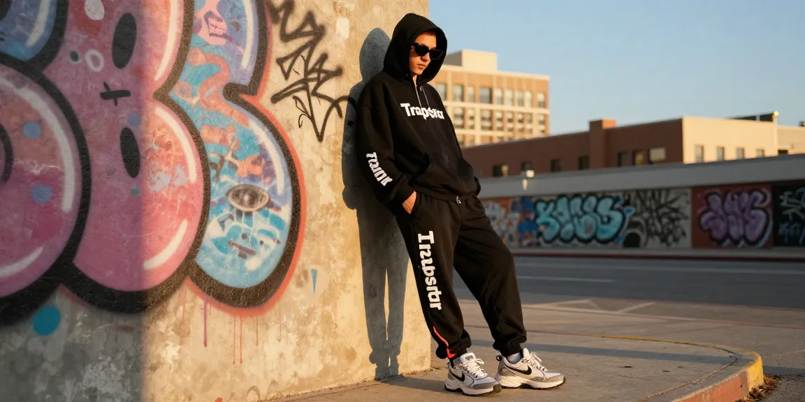Trapstar Tuta indossata in un contesto urbano, evidenziando lo street style moderno.