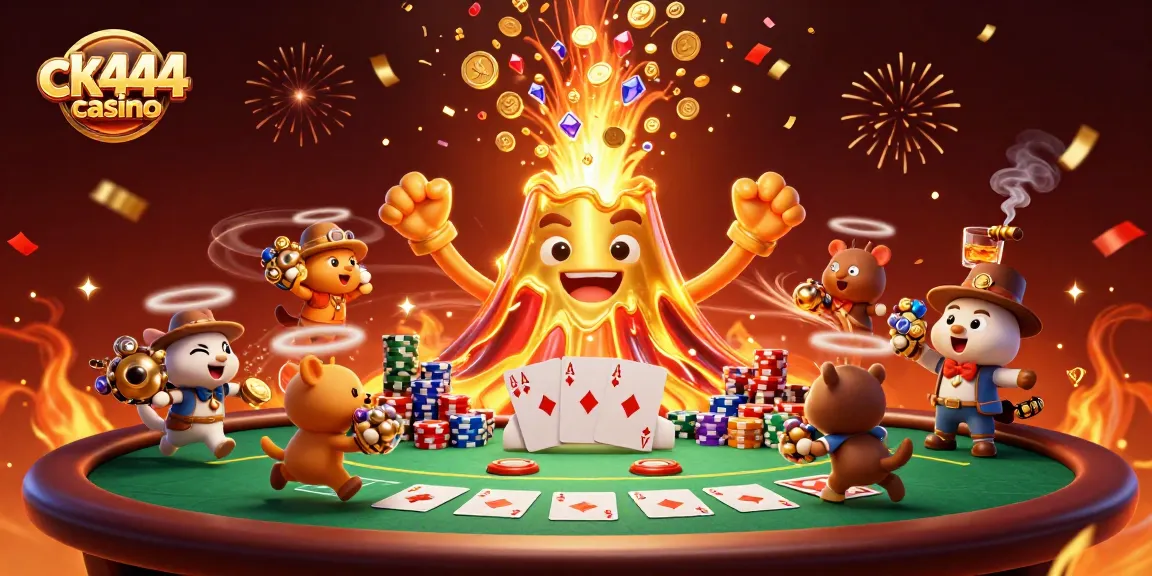 Experience the thrilling ck444 casino with a vibrant eruption of treasures and poker elements.
