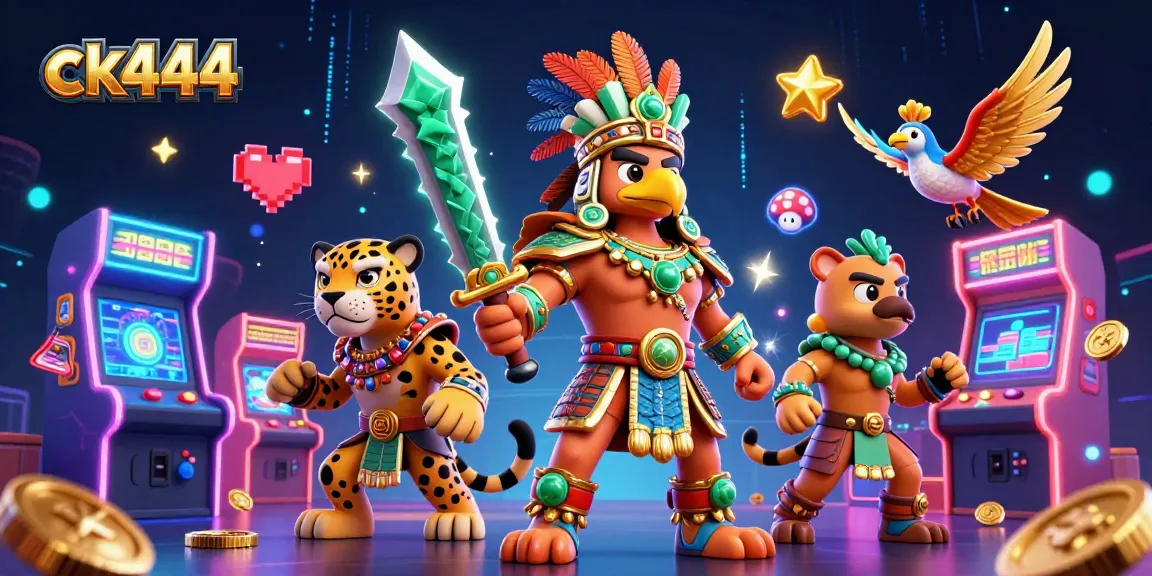 Engage with ck444 casino thrills through a vibrant 3D scene showcasing warriors and gaming elements.